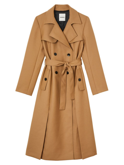 Shop Sandro Women's Long Trench Style Coat In Natural