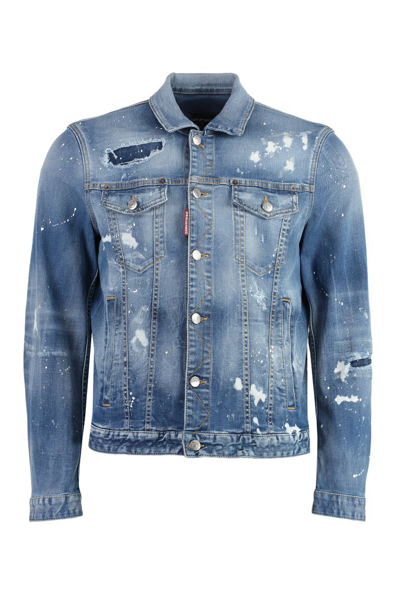 Shop Dsquared2 Dan Distressed Faded Effect Denim Jacket In Blue