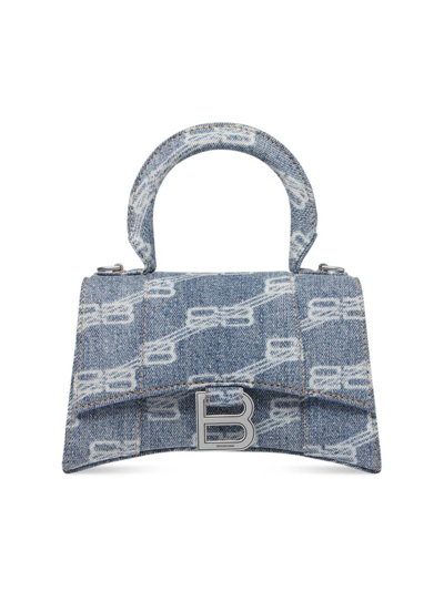 Shop Balenciaga Women's Hourglass Xs Handbag Bb Monogram Denim In Blue