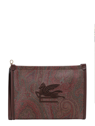 Shop Etro Pailsey Printed Zipped Clutch Bag In Brown