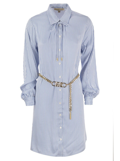 Shop Michael Kors Striped Belt Shirt Dress In Multi