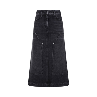 Shop Givenchy Denim Midi Skirt In Black