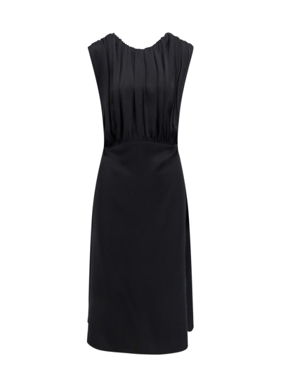 Shop Jil Sander Gathered Crewneck Sleeveless Dress In Black