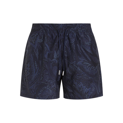Shop Etro Paisley Printed Drawstring Swim Shorts In Blue