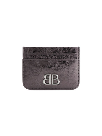 Shop Balenciaga Women's Monaco Metallized Card Holder In Dark Grey