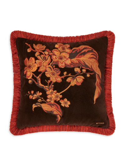 Shop Etro Peach Embroidered Cushion In Brown