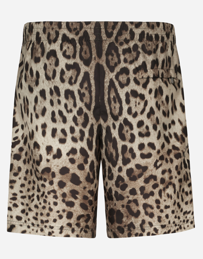 Shop Dolce & Gabbana Mid-length Swim Trunks With Leopard Print In Animal Print