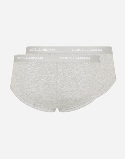 Dolce & Gabbana Stretch Cotton Brando Briefs Two-pack In Grey
