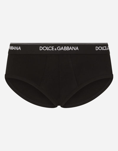 Dolce & Gabbana Elasticated Waistband Ribbed Briefs In Black