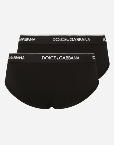 Dolce & Gabbana Elasticated Waistband Ribbed Briefs In Black