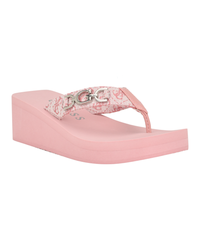 Shop Guess Women's Edany Wedges With Hardware And Fabric Thong In Pink