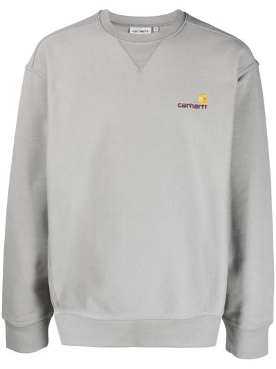 Shop Carhartt American Script Cotton Blend Sweatshirt In Grey