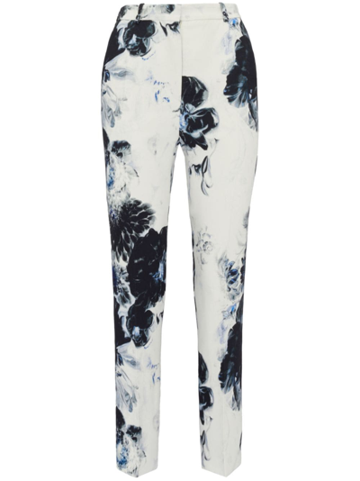 Shop Alexander Mcqueen Printed Cady Trousers In Blue