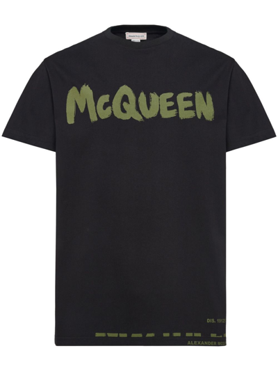 Shop Alexander Mcqueen Graffiti Cotton T-shirt In Black