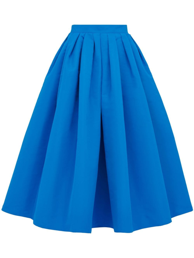 Shop Alexander Mcqueen Pleated Flared Midi Skirt In Blue