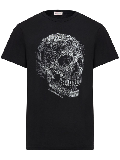 Shop Alexander Mcqueen Crystal Skull Print Organic Cotton T-shirt In Black