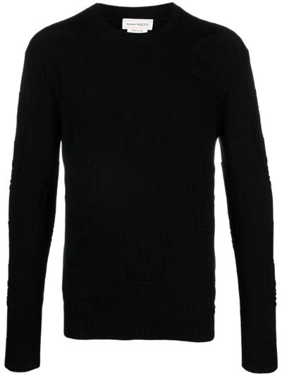 Shop Alexander Mcqueen Skull Knitted Cotton Jumper In Black