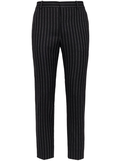 Shop Alexander Mcqueen Straight Leg Pinstripe Wool Trousers In Black
