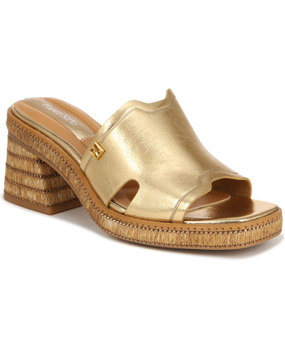 Shop Franco Sarto Women's Florence Block Heel Slide Sandals In Gold Faux Leather