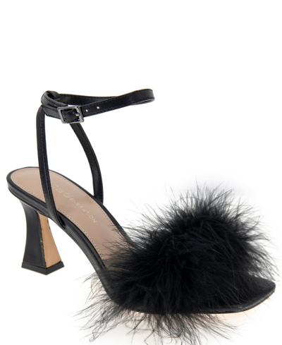 Shop Bcbgeneration Women's Relby Feathered High-heel Two-piece Dress Sandals In Black