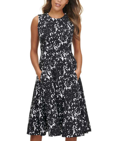 Shop Calvin Klein Women's Printed Sleeveless Midi Dress In Black Cream
