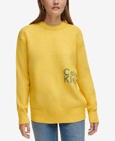 Shop Calvin Klein Jeans Est.1978 Women's Intarsia Logo Oversized Crewneck Sweater In Goldendrod Thyme