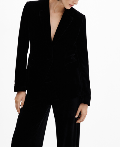 Shop Mango Women's Velvet Structured Blazer In Black