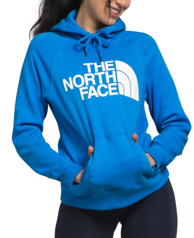 Shop The North Face Women's Half Dome Fleece Pullover Hoodie In Optic Blue,tnf White