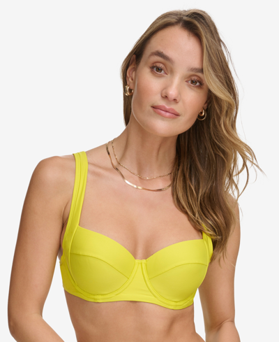 Shop Dkny Women's Molded Underwire Bikini Top In Fluro Yellow