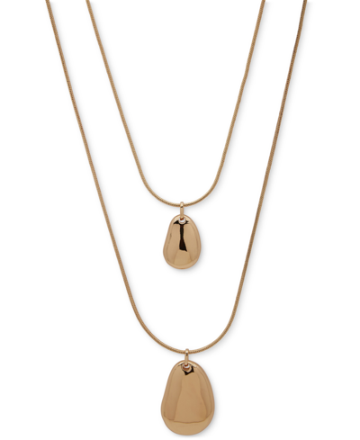 Shop Anne Klein Gold-tone Pebble 32" Layered Pendant Necklace
