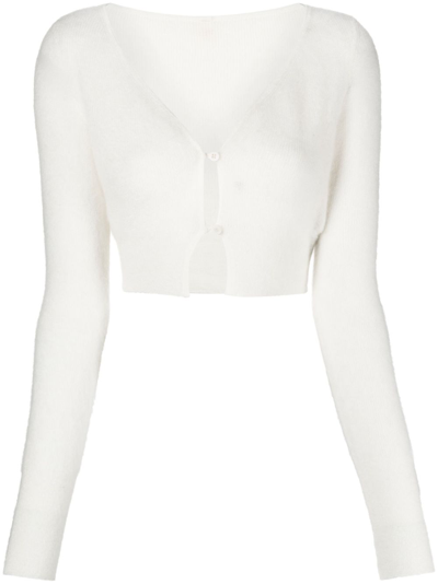 Shop Jacquemus White Le Cardigan Alzou Cropped Cardigan - Women's - Polyamide/mohair/wool In Neutrals