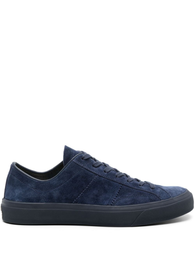 Shop Tom Ford Blue Cambridge Suede Sneakers