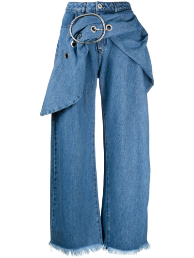 Shop Marques' Almeida Blue Belted Wide Leg Jeans