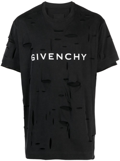 Shop Givenchy Black Logo-print Ripped T-shirt