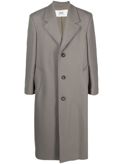 Shop Ami Alexandre Mattiussi Neutral Virgin-wool Coat In Grey