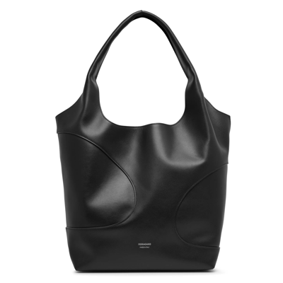 Shop Ferragamo Cut Out Soft Black Tote Bag