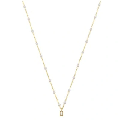 Shop Orelia Mini Baguette & Pearl Necklace In Gold