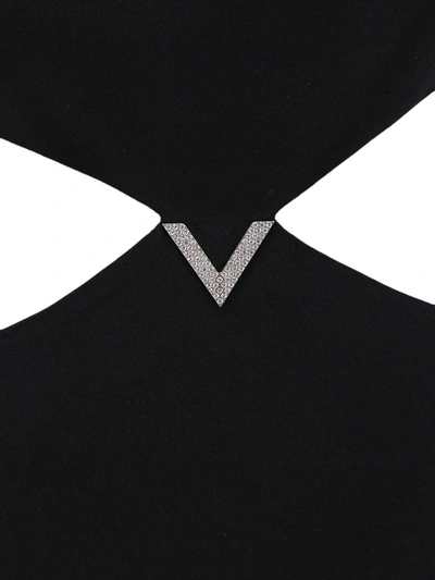 Shop Valentino Virgin Wool And Silk Dress With V Pavè Logo