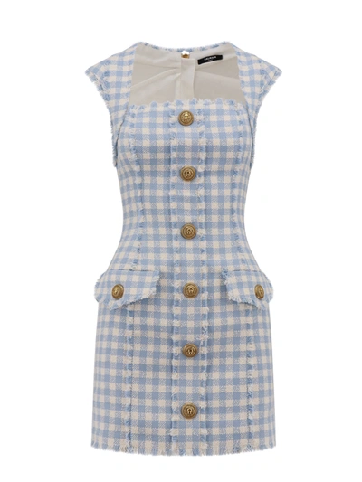 Shop Balmain Cotton Dress With Vichy Motif
