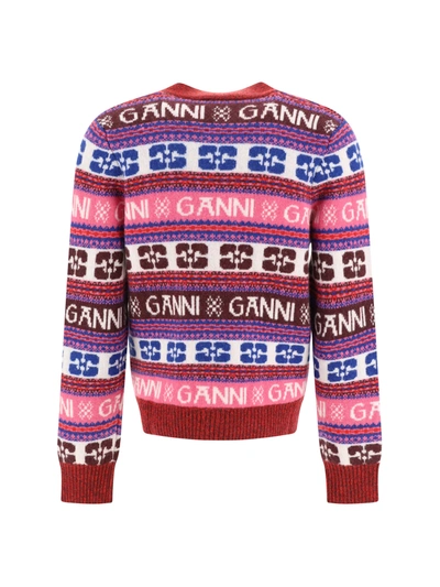 Shop Ganni Logo Wool Mix Cardigan