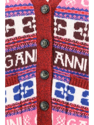 Shop Ganni Logo Wool Mix Cardigan