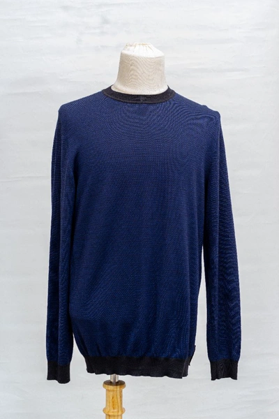FENDI Pre-owned Micro Ff Navy And Black Knitted Long Sleeve Wool Sweater