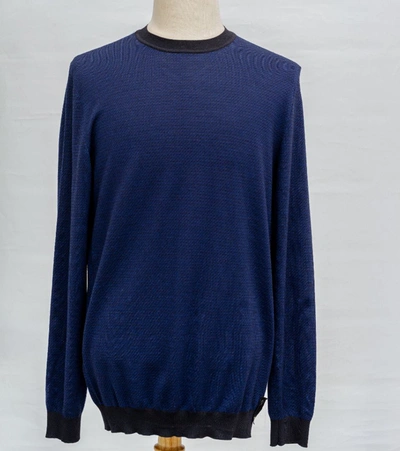 Pre-owned Fendi Micro Ff Navy And Black Knitted Long Sleeve Wool Sweater