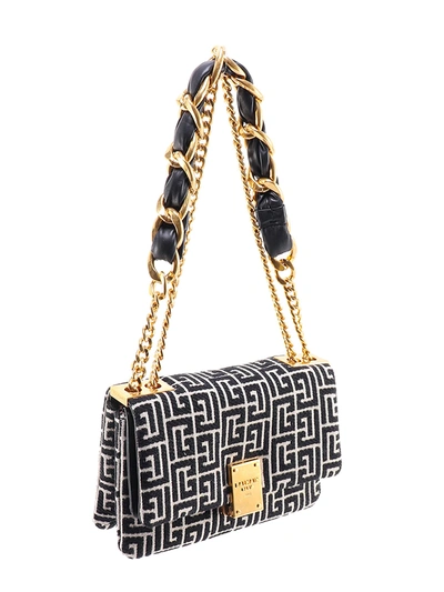 Shop Balmain Canvas Shoulder Bag With All-over Monogram