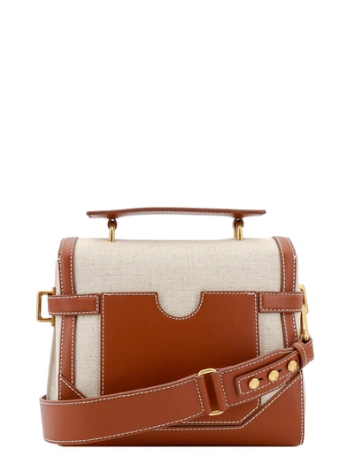 Shop Balmain Canvas And Leather Shoulder Bag With Frontal Monogram