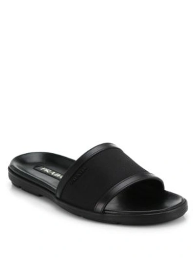 Prada Nylon Slide Sandals In Black