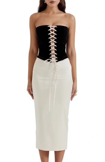 House Of Cb Jaina Strapless Dress In Black Camel