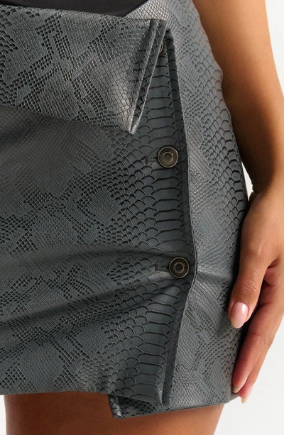 Shop Naked Wardrobe Snakeskin Embossed Foldover Faux Leather Miniskirt In Dark Grey