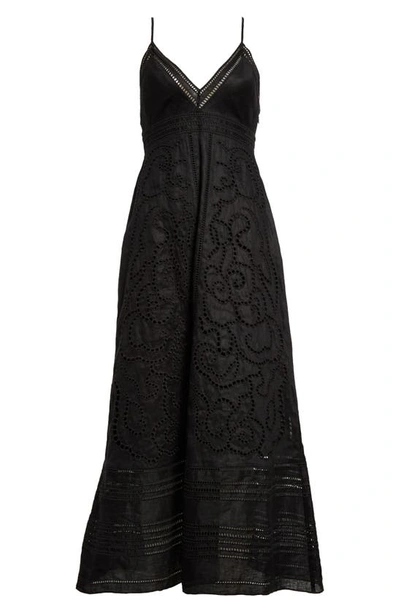 Shop A.l.c Josie Eyelet Embroidered Linen Maxi Sundress In Black