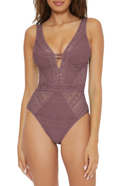 Shop Becca Color Play Lace One-piece Swimsuit In Fig